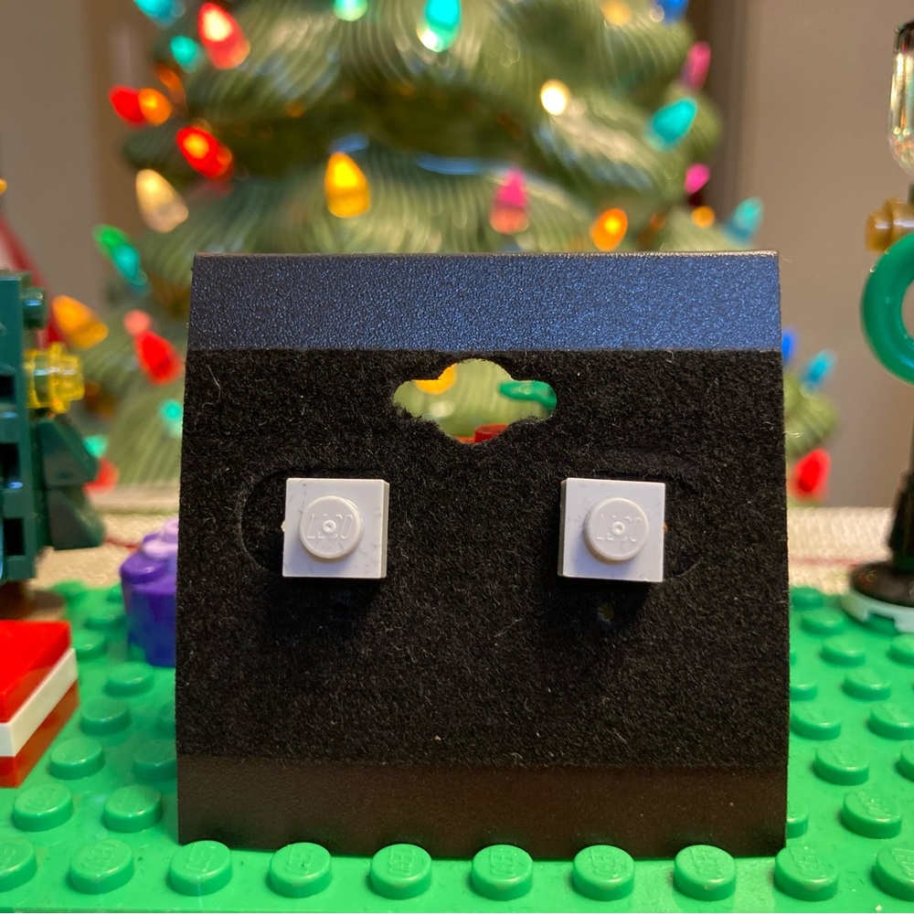 Light Gray Lego Stud Earrings